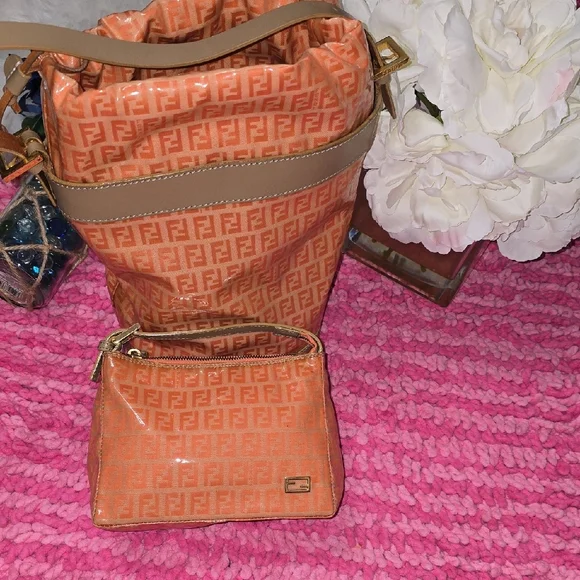 Fendi Bucket Bag in Orange and Tan